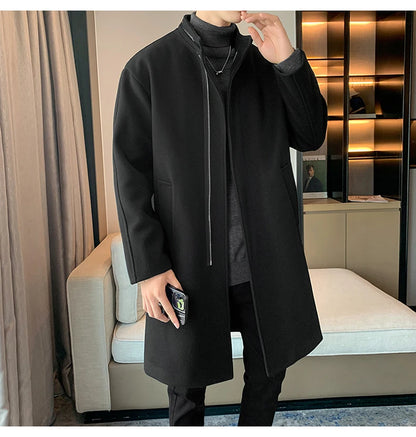 2025 Autumn Winter Men Long Coat Windbreaker Casual Loose  Solid Color Trench Men Fashion Korean Style Mens Jackets Outerwear