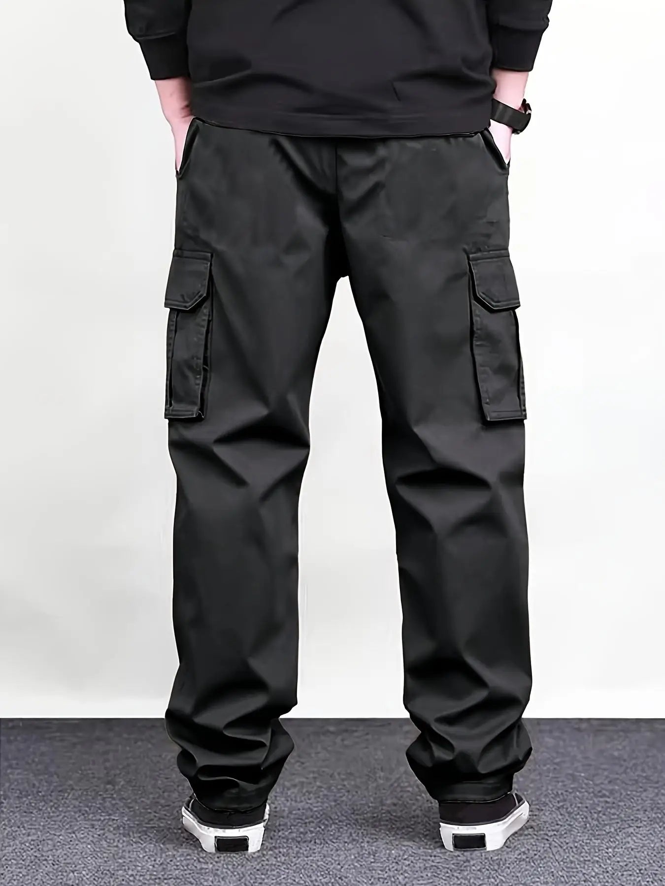 Men's Regular Plain Overalls with Drawstrings and Large Flap Pocket Pantss, Functional Multi-Pocket Straight Pants, Suitable for Holiday, Street, Daily Leisure, Running, Multi-Scenario, Suitable for All Seasons