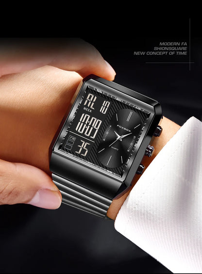 LIGE - Reloj digital cuadrado de moda para hombre, informal, deportivo, resistente al agua, de cuarzo, cronógrafo de lujo de la mejor marca FOXBOX