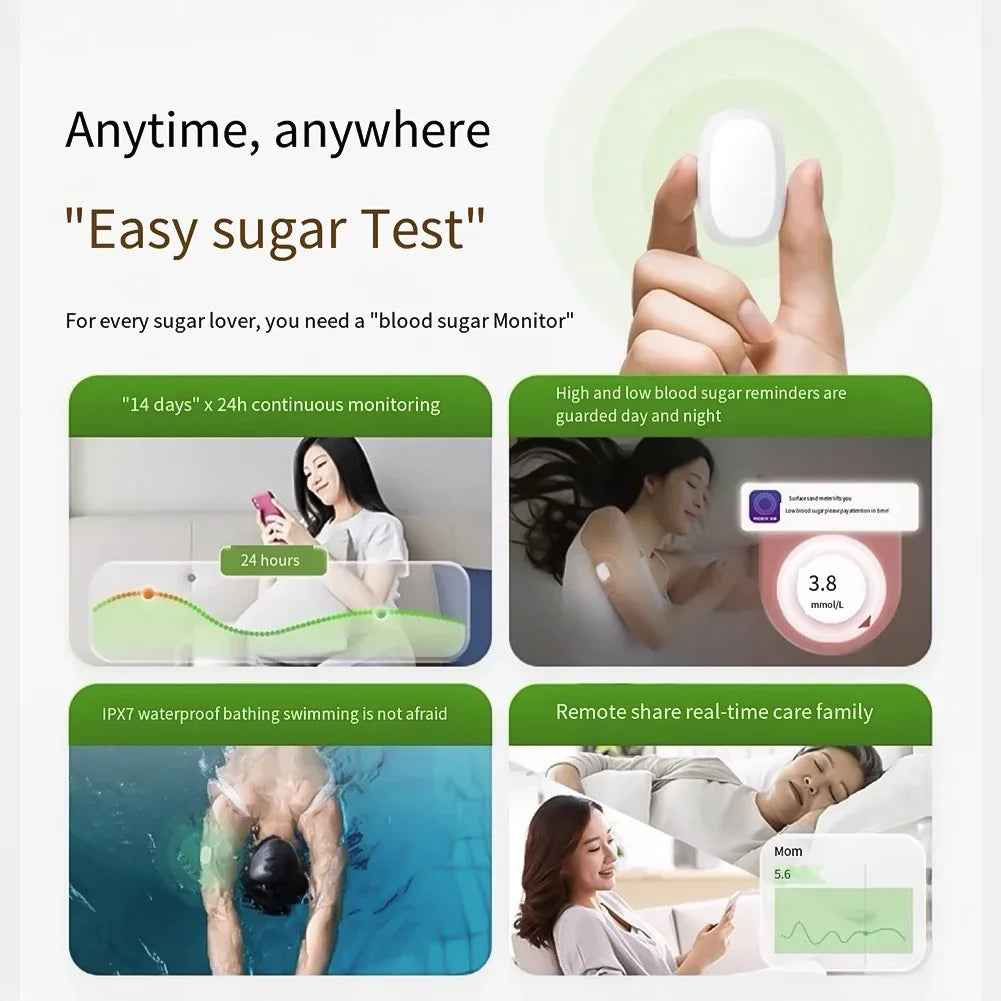 Sensor de glucosa CGM, monitor de glucosa en tiempo real 24 horas, probador, sensor de azúcar para diabetes, lanzador, monitores CGM de salud, sin contacto