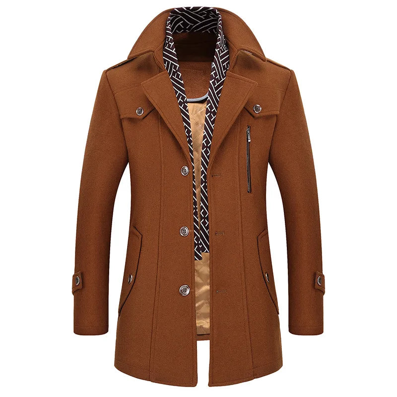 Chaqueta de lana lisa para hombre, estilo cárdigan, corte holgado, manga larga, cuello vuelto, estilo casual, 2025