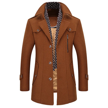 Chaqueta de lana lisa para hombre, estilo cárdigan, corte holgado, manga larga, cuello vuelto, estilo casual, 2025