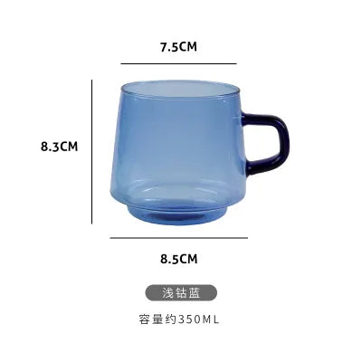 Taza de vidrio coloreada de 350 ml, resistente al calor, color ámbar, azul y verde, apilable, para café, té, 1 unidad