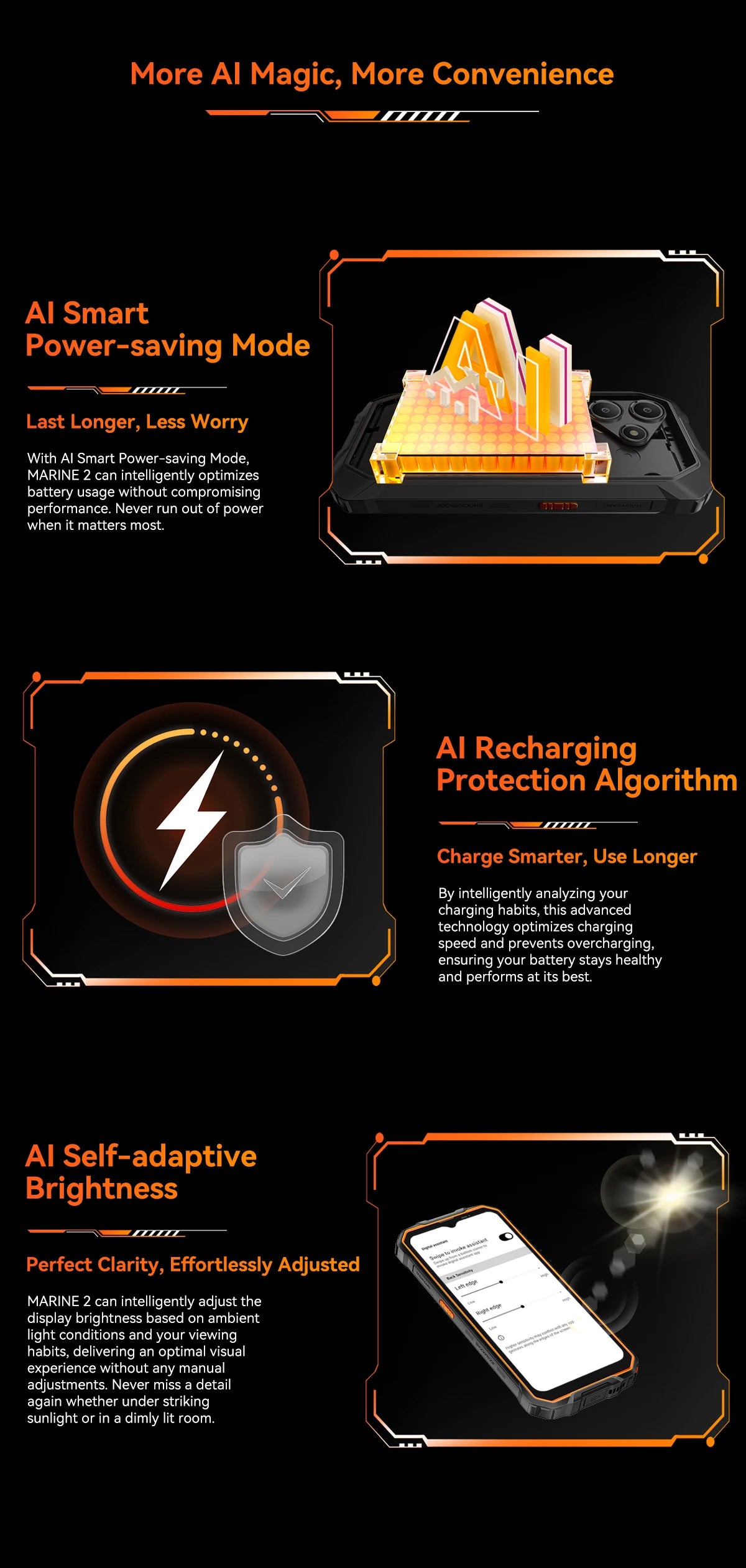 Teléfono resistente Blackview OSCAL Marine 2, 8 GB de RAM, 256 GB de almacenamiento, smartphone con IA, batería de 11000 mAh, pantalla HD+ de 6,56", procesador Unisoc T61, Android 15 y NFC.