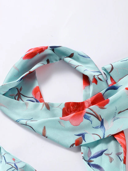 Vestidos elegantes de una pieza para mujer, sin mangas, con cuello tipo bufanda, espalda descubierta, estampado y borlas.