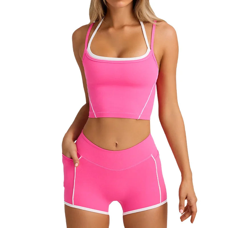 Ropa interior deportiva, chaleco, pantalones cortos, sujetador con tirantes, espalda descubierta, pilates, ajustado, elástico, para fitness, correr, yoga, conjunto de ropa para mujer