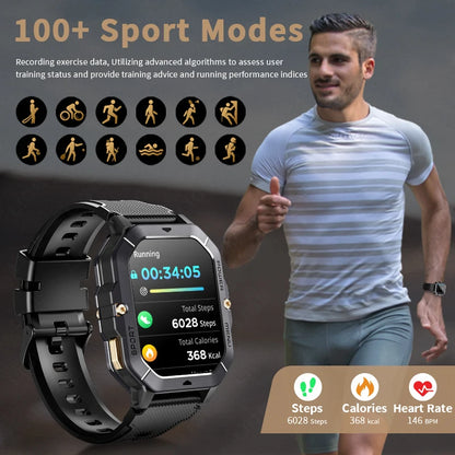 Reloj inteligente con Bluetooth de 2,02 pulgadas para hombre y mujer, batería de 410 mAh, resistente al agua hasta 1 ATM, monitor de ritmo cardíaco y salud, para deportes al aire libre