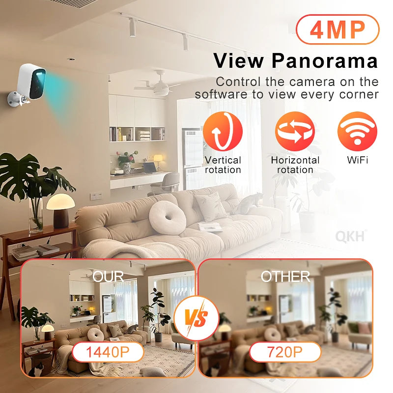 Cámara solar inalámbrica de 4 MP con sensor de movimiento, cámara IP WiFi HD 1440P, cámara de vigilancia CCTV con energía solar para exteriores