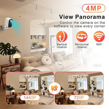 Cámara solar inalámbrica de 4 MP con sensor de movimiento, cámara IP WiFi HD 1440P, cámara de vigilancia CCTV con energía solar para exteriores