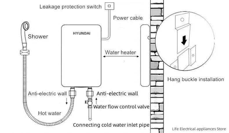 Calentador de agua eléctrico inteligente sin tanque, máquina de agua caliente rápida para el hogar, baño de hotel o apartamento, ducha de agua caliente