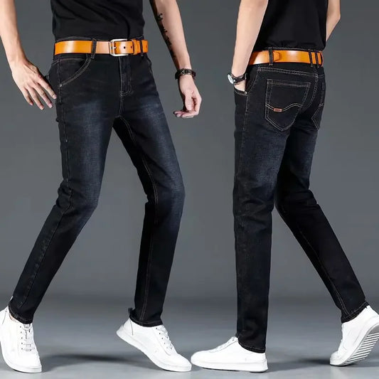 Pantalones vaqueros elásticos de otoño para hombre, holgados, rectos, casuales, a la moda, de corte cómodo, estilo chino, colección de otoño