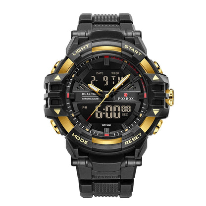 LIGE FOXBOX - Reloj electrónico deportivo informal de moda para hombre, con pantalla digital LED, resistente al agua hasta 50 m, alarma y fecha, con caja