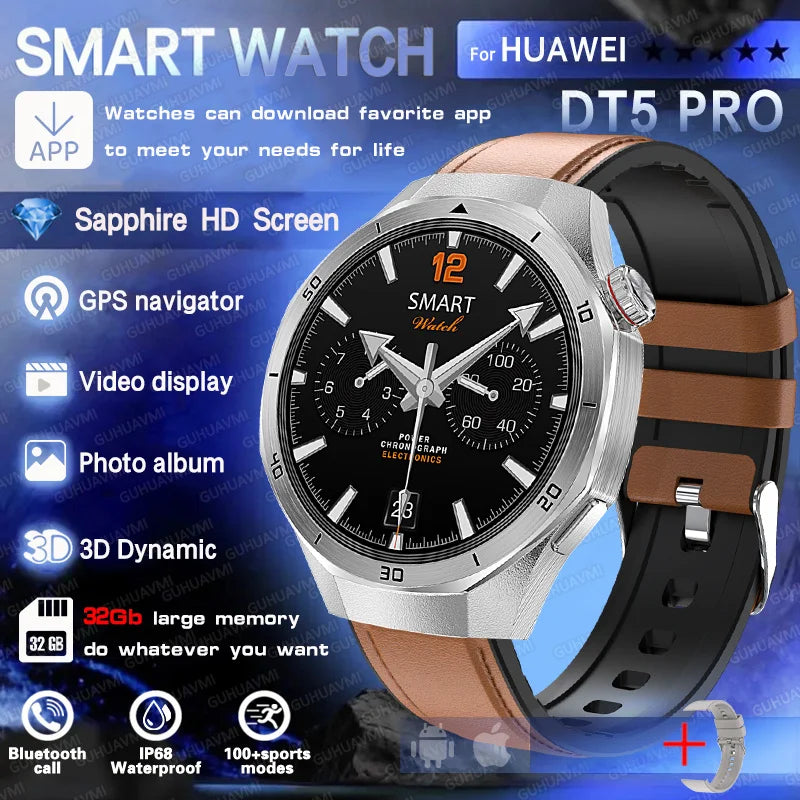 Reloj inteligente HUAWEI DT5 Pro con memoria de 32 GB, música local, llamadas Bluetooth, rastreador GPS, brújula, menú 3D, Bluetooth, para hombres y mujeres (2025)