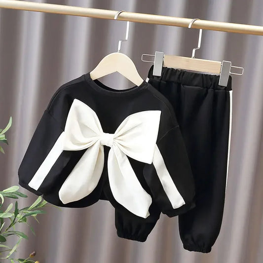 Conjuntos de ropa para niños con lazo, ropa de bebé niña, ropa de boutique para niños, sudadera con bolsillo y pantalones, conjunto para 1 a 6 años