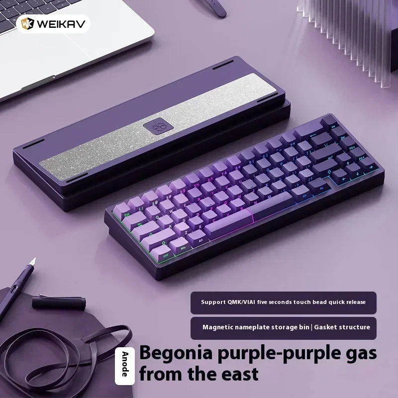 Teclado mecánico para juegos Weikav Lucky65 V2 RGB con junta intercambiable en caliente, estructura de 3 modos, aleación de aluminio, accesorio para PC