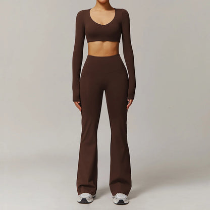 Women's Tracksuit 2PCS Yoga Sets Sportswear Workout Fitness Long Sleeved Sports Bra High Waist Leggings Gym Clothing Sports Suit