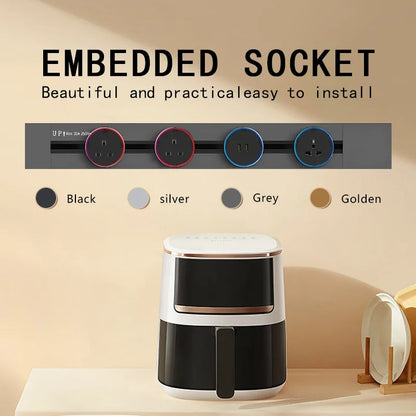 Enchufes de carril ultrafinos integrados, universales, UE, EE. UU., Reino Unido, USB, LED, adaptador eléctrico, riel para electrodomésticos inteligentes de alta gama