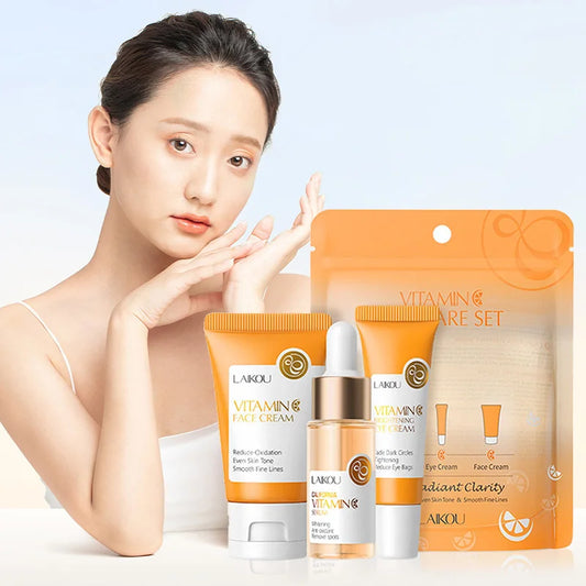 LAIKOU - Set de 3 cremas faciales con vitamina C 24K Golden Sakura para el cuidado de la piel, suero, crema para ojos, hidratante, antiarrugas