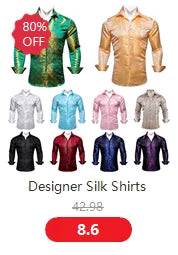 Camisas de seda de diseño para hombre en azul, dorado, verde, rojo, blanco y negro. Estampado cachemir bordado. Corte ajustado. Blusas casuales de manga larga.