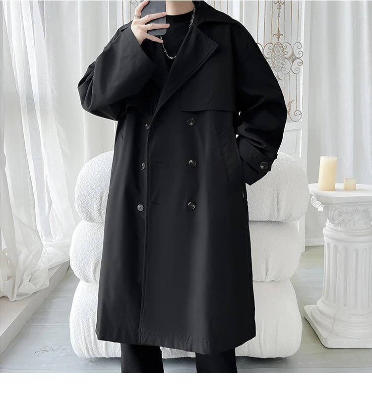 Gabardina de hombre, corte ajustado, cruzada, con cinturón, cortavientos, solapa, chaqueta larga, informal, impermeable, tallas M-5XL