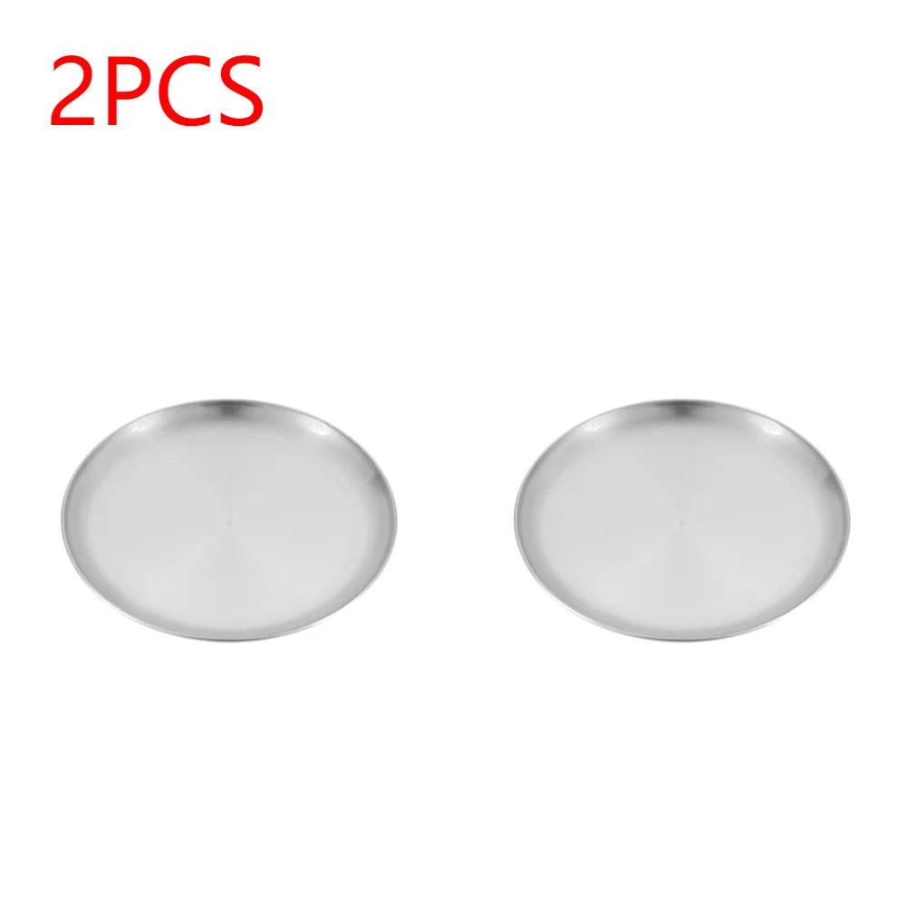 Plato de camping de acero inoxidable, vajilla, contenedor de alimentos, plato de picnic, utensilios de cocina, equipo de camping para senderismo, suministros de camping, nueva base