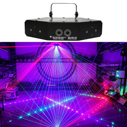 Proyector de luz LED RGB de 6 ojos para escenario, con haz estroboscópico, láser, escáner de líneas, DJ, discoteca, sonido DMX, música, fiesta, efecto de iluminación para bar, karaoke.