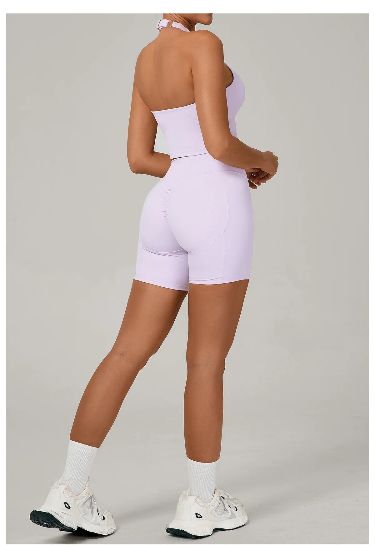 Ctenkevet - Conjunto de 2 piezas de sujetador halter sin espalda para mujer, ropa deportiva de secado rápido para gimnasio, conjunto deportivo femenino de dos piezas con pantalones cortos