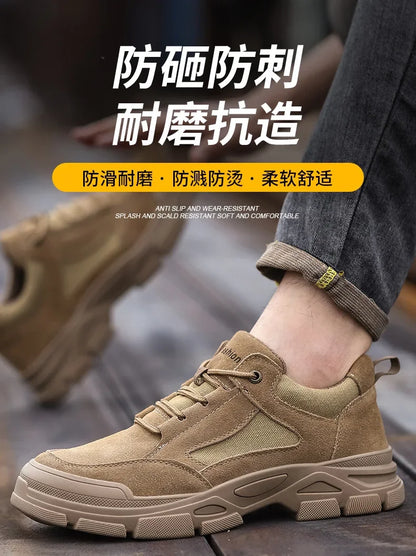 Calzado de seguridad laboral para hombre: transpirable, apto para todas las estaciones, resistente a impactos y perforaciones, y con protección contra el desgaste.