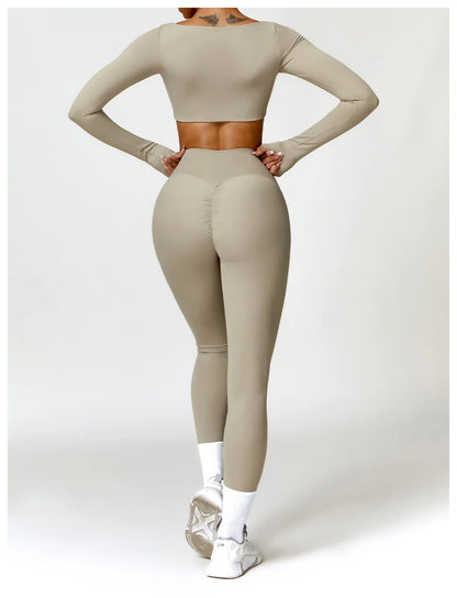Conjunto de chándal de yoga para mujer, 2 piezas, ropa deportiva para entrenamiento, ropa deportiva, leggings de gimnasio, sujetador de fitness, top corto, trajes deportivos de manga larga