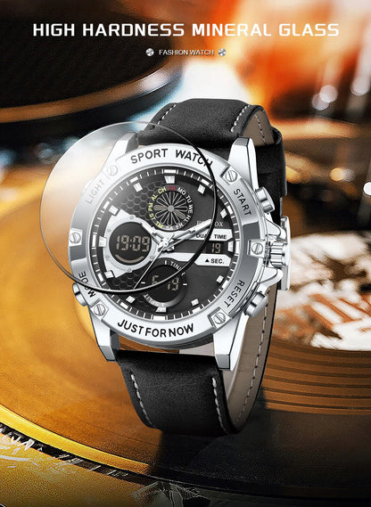 FOXBOX Relojes de lujo de moda para hombre, reloj de pulsera luminoso resistente al agua con fecha y doble horario para hombre, relojes de cuarzo para hombre, relojes masculinos