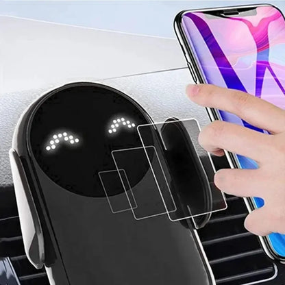 Soporte de carga inalámbrica para coche con inducción infrarroja y abrazadera para rejilla de ventilación, compatible con iPhone 16~12 Pro Max y Samsung Galaxy S25/S24. Carga rápida.