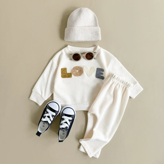 Ropa para bebé recién nacido, conjunto infantil, sudadera para niño y niña, primavera y otoño, top y pantalones con letras de manga larga, conjunto de 2 piezas para niños