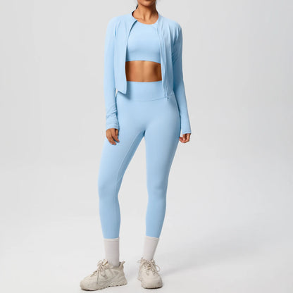 Conjunto de leggings de yoga, top deportivo con cremallera y manga larga, transpirable, para correr al aire libre, pantalones de yoga ajustados e informales, ropa de fitness