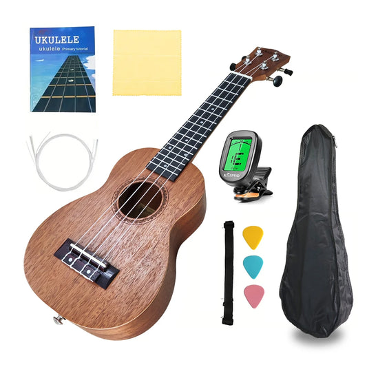 Kit de ukelele acústico de 21 pulgadas con bolsa, cuerdas y afinador, madera maciza, ideal para estudiantes y principiantes, regalo para niños.