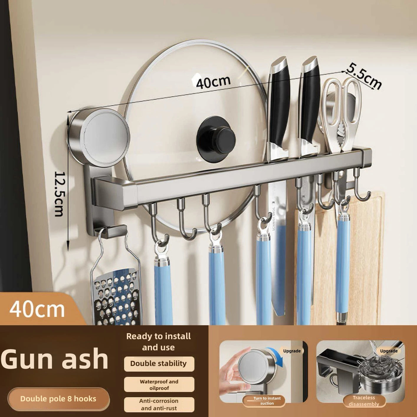 Gancho con ventosa para utensilios, estantes, soporte para cucharas, estante para trapos de cocina, estante para tablas de cortar, soporte para cuchillos, gancho para fila, organizador de cocina