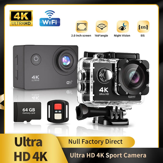 Cámara de acción 4K para exteriores con WiFi, grabación de vídeo en casco, 4K/30 FPS, WiFi, 2.0", 170 DGPS, zoom 4X, subacuática, impermeable, deportiva.