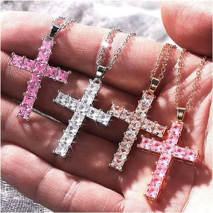Nuevos collares de moda para mujer, colgantes dorados multicolores con cruz de Jesús y cristales, collar para mujer, joyería para fiestas y tiempo libre.