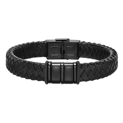 Pulseras trenzadas de cuentas personalizadas para hombre, de cuero, acero inoxidable, color negro y plateado, con nombre personalizado, regalo para un familiar.