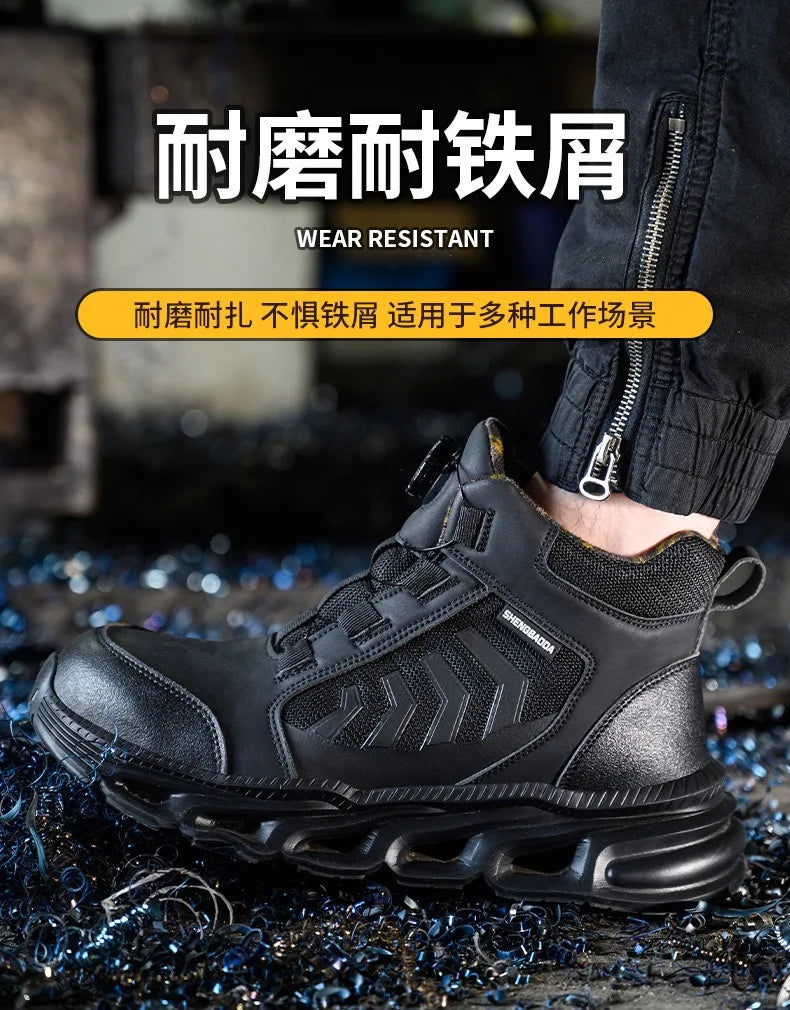 Zapatos de seguridad para hombre, de caña alta, universales para las cuatro estaciones, con hebilla giratoria antideslizante, puntera de acero, antiaplastamiento y antiperforación.