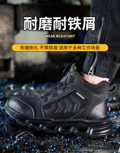 Zapatos de seguridad para hombre, de caña alta, universales para las cuatro estaciones, con hebilla giratoria antideslizante, puntera de acero, antiaplastamiento y antiperforación.