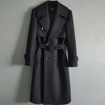 Gabardina cruzada de otoño para hombre, mezcla de lana de invierno, de alta calidad, a la moda, con cremallera, informal, ajustada, de color liso.