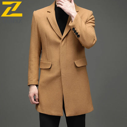 Abrigo de lana de invierno COMXZ 2025 para hombre, estilo retro, grueso, de cachemir, ropa urbana coreana, ligero, de lujo, con mezcla de lana.