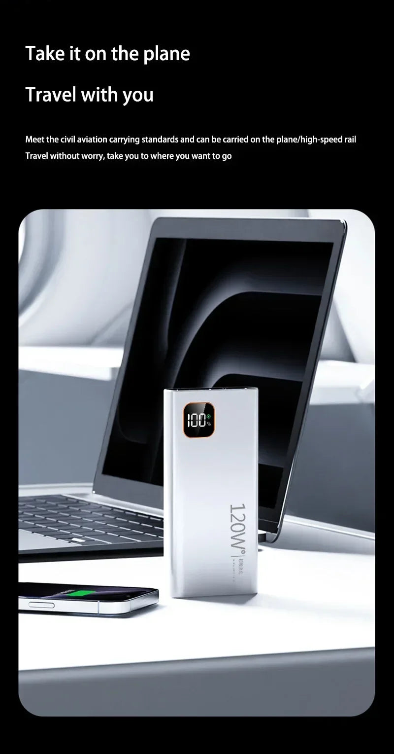 Batería externa portátil Xiaomi de 500.000 mAh y 120 W con carga ultrarrápida y gran capacidad, con pantalla digital para iPhone y Samsung.