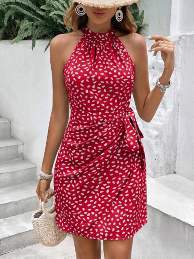 Vestidos mini de lunares de colores sólidos, camisola de mujer, vestido sin mangas con cordones, vestido de fiesta de verano, bata.