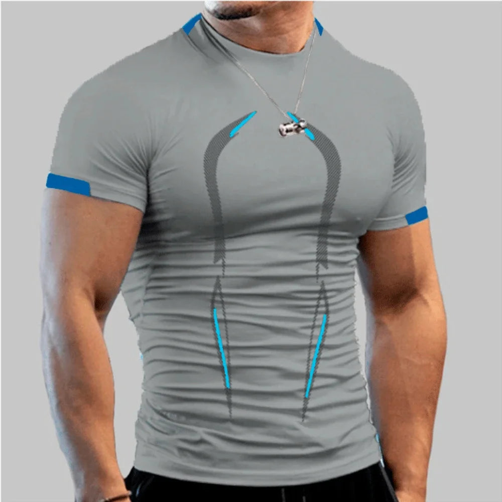 Nueva camiseta deportiva de verano para hombre, transpirable, de secado rápido, para gimnasio y correr.