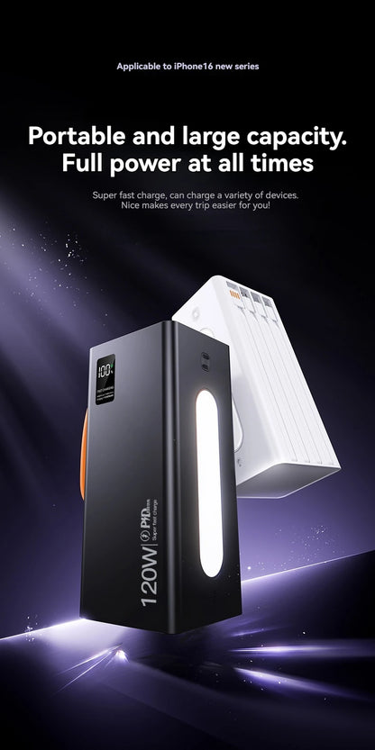 Cargador portátil de alta capacidad Oneplus de 500.000 mAh y 120 W, 4 en 1, con carga rápida y cables, para Samsung y iPhone.