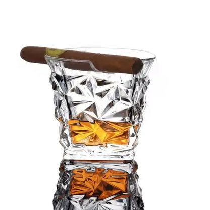 1 vaso de whisky de lujo creativo para el hogar - Vaso de whisky antiguo con reposapuros dentado de 12,85 oz