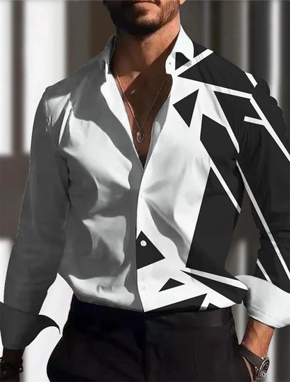Camisa de hombre con estampado dorado, blanca, negra, roja, manga larga, cuello con botones, estilo casual y moderno, tallas grandes.