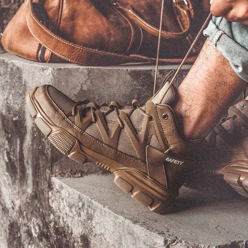 Zapatos de trabajo de seguridad para hombre, ligeros, transpirables, indestructibles, irrompibles, cómodos, con diseño de puntera de plástico.