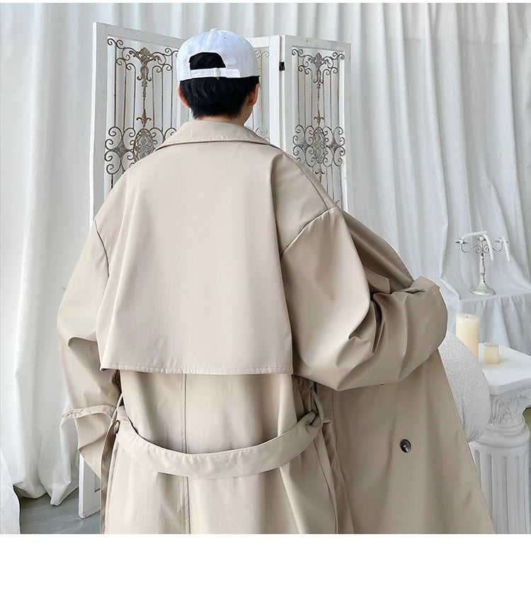 Gabardina de hombre, corte ajustado, cruzada, con cinturón, cortavientos, solapa, chaqueta larga, informal, impermeable, tallas M-5XL